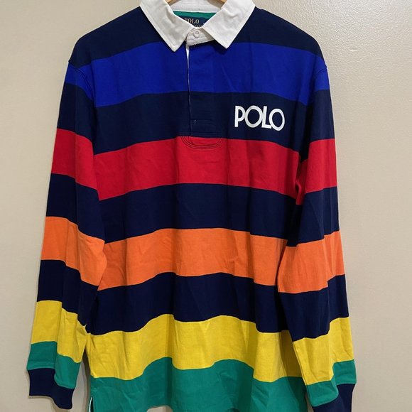 Polo Ralph Lauren Spectre Rainbow Striped Rugby Jersey Shirt Men’s $148 NEW